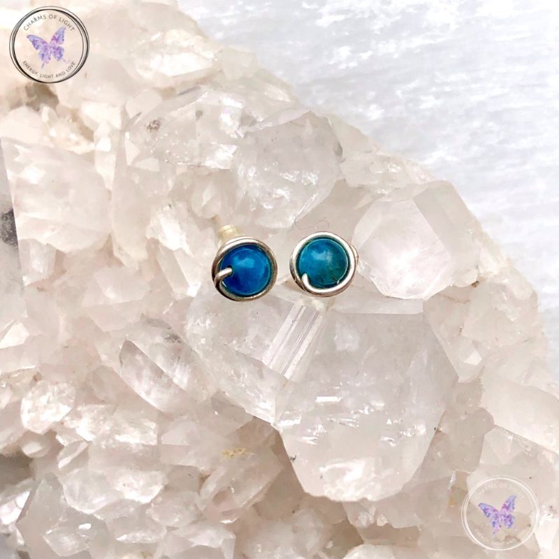 Apatite Silver Wire Wrap Stud Earrings